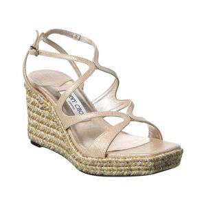 Jimmy Choo Ayla 85 Leather Wedge Sandal, Gold
